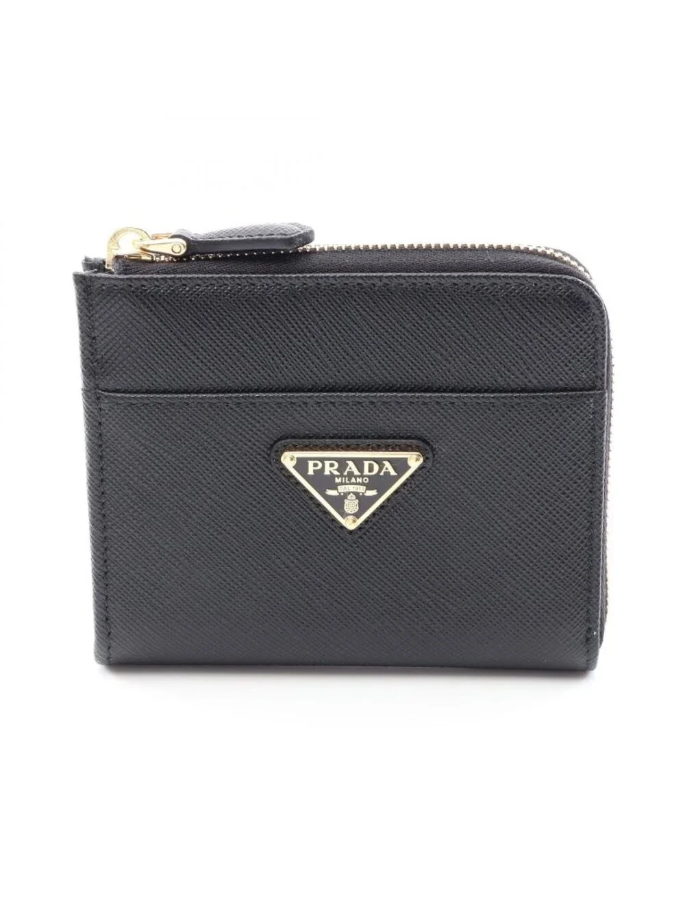 Prada Coin Purse Saffiano Triang L-shaped Zipper Leather